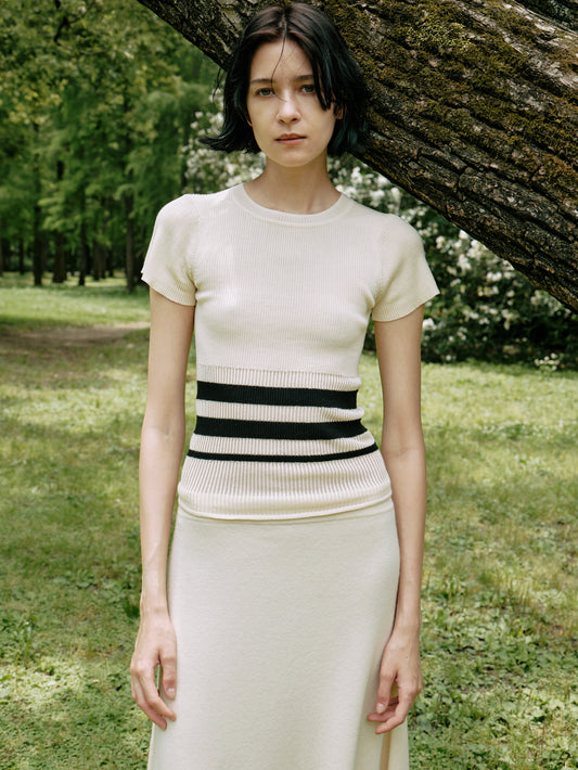 COSYCOZY Tencel Blend Knitted Striped T-shirt