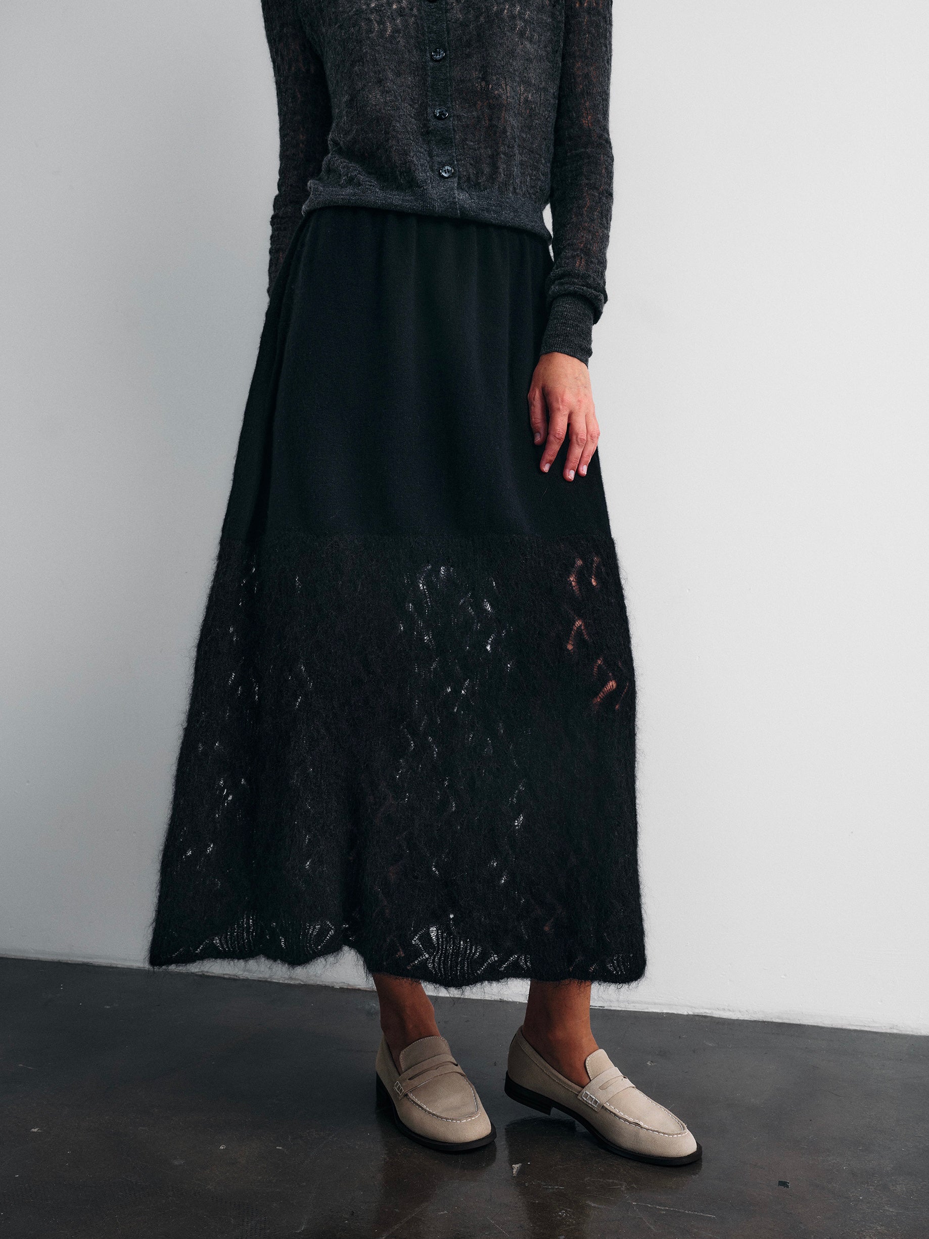 COSYCOZY Hollow Out Jacquard Knit Skirt