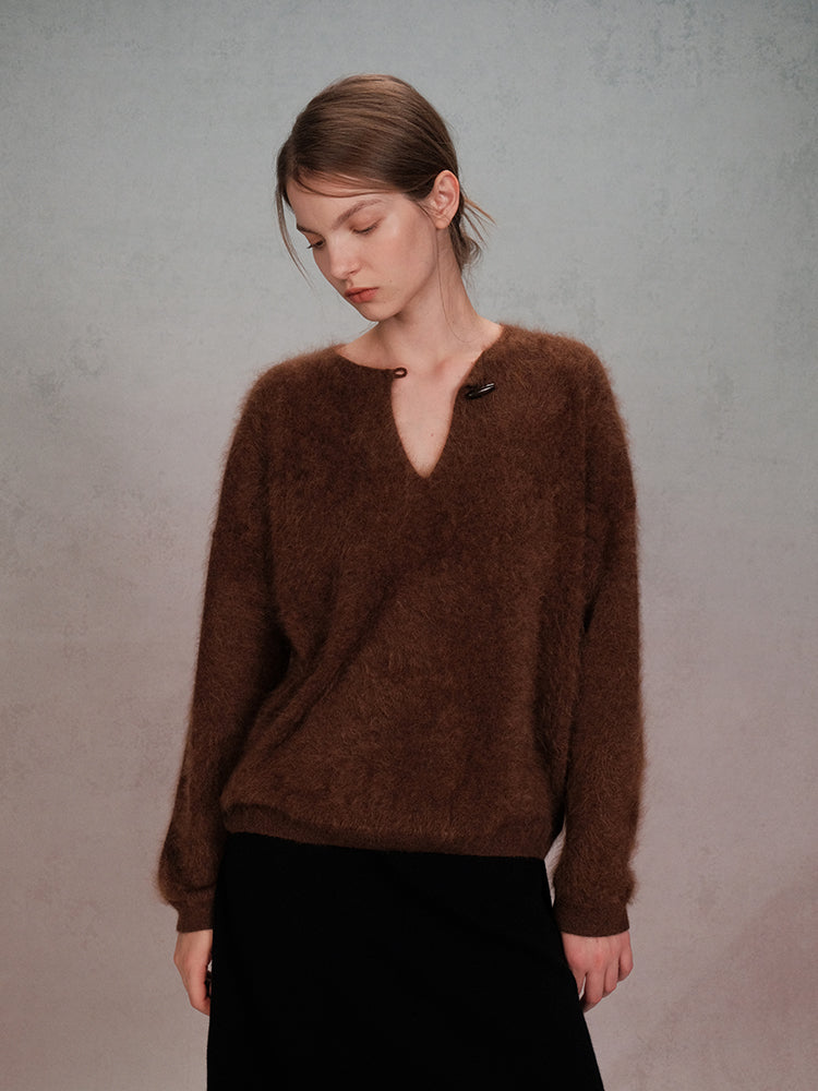 COSYCOZY Horn-button Cashmere Fleece Top