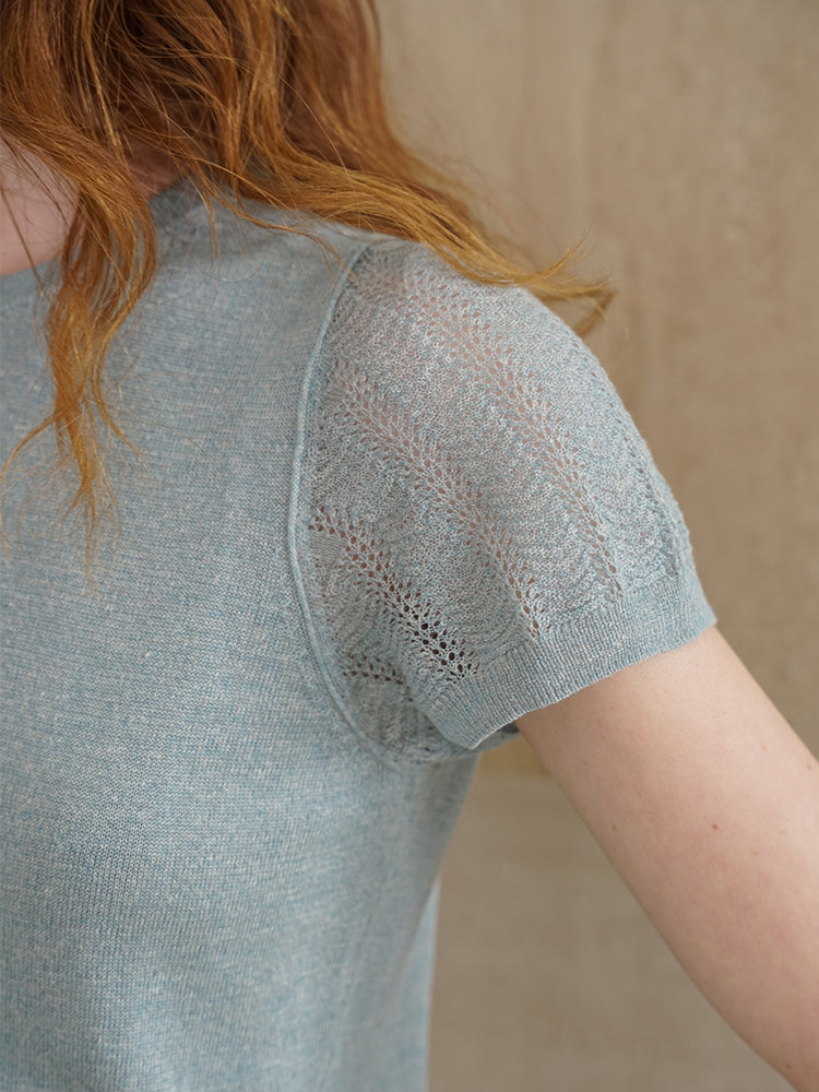 COSYCOZY Acetate Linen Short-sleeve Patch Top