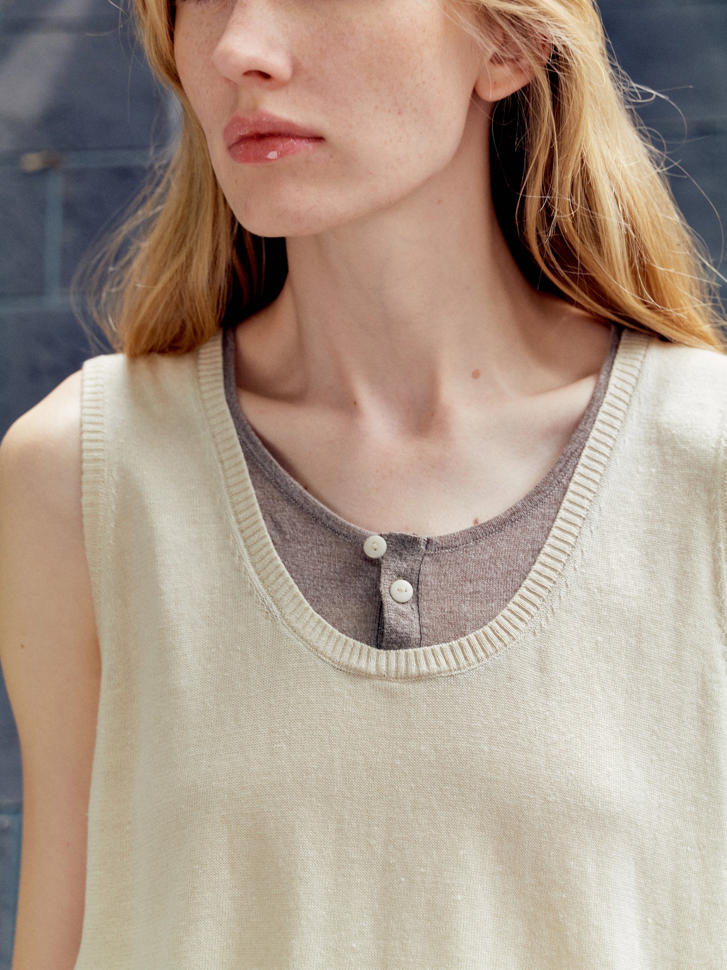 COSYCOZY Acetate-Linen Color-Block Vest