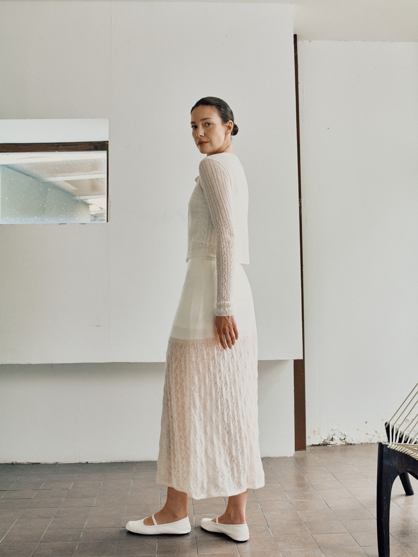 COSYCOZY Color-Blocked Openwork Jacquard Skirt