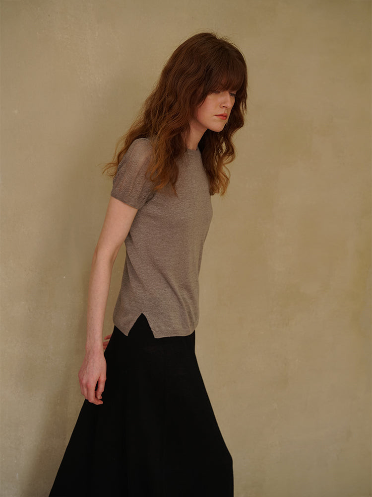 COSYCOZY Acetate Linen Short-sleeve Patch Top