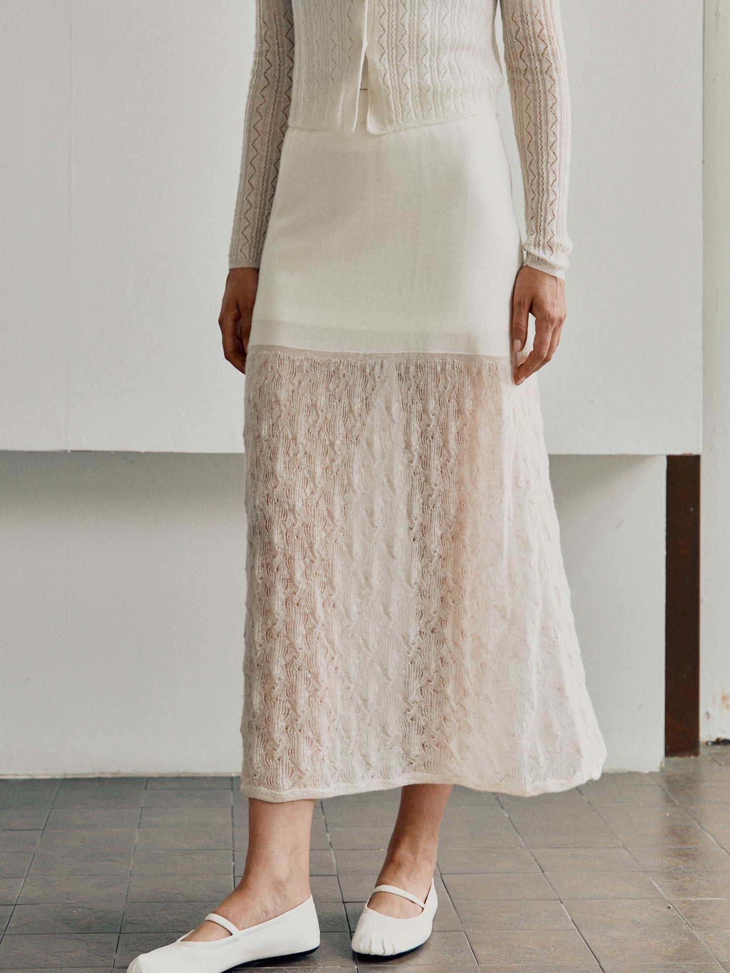 COSYCOZY Color-Blocked Openwork Jacquard Skirt