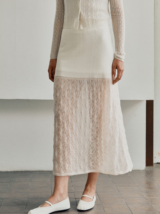COSYCOZY Color-Blocked Openwork Jacquard Skirt