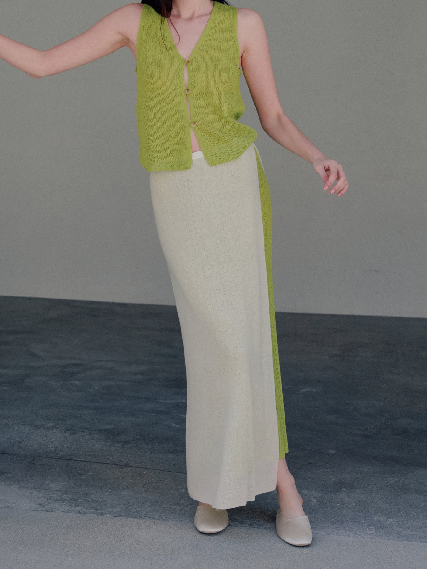 COSYCOZY Wool Paper Yarn Two-Piece Midi Skirt Set