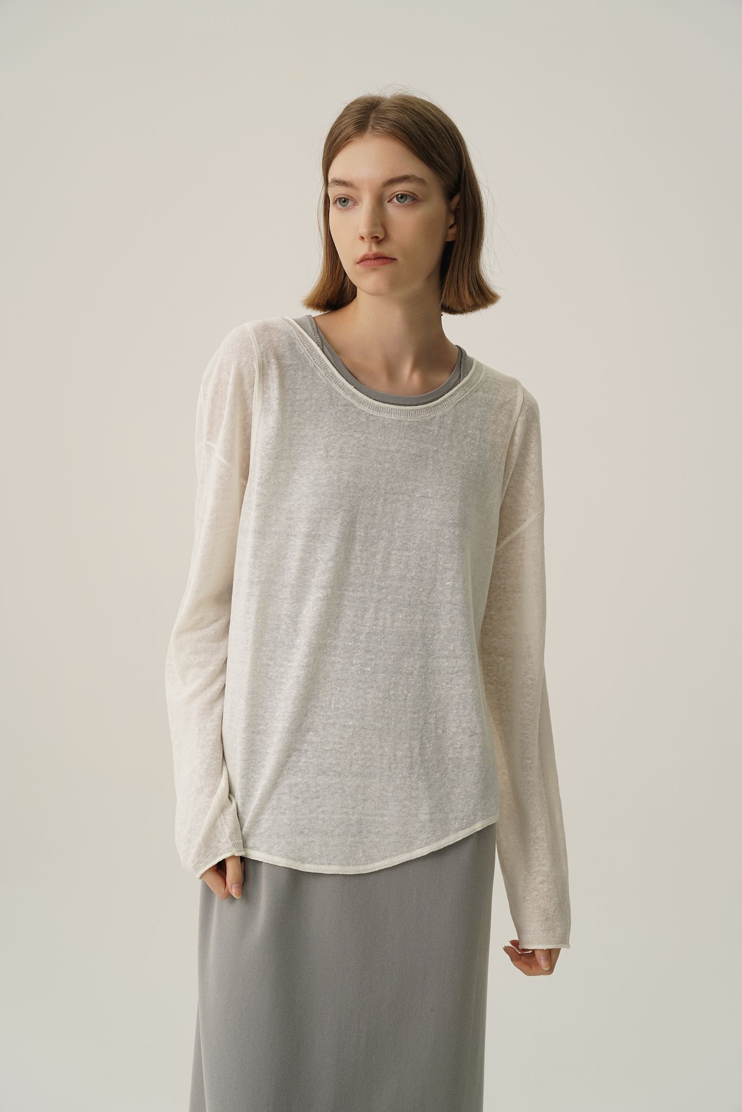 COSYCOZY Linen Long Sleeved Rolled Edge T-shirt