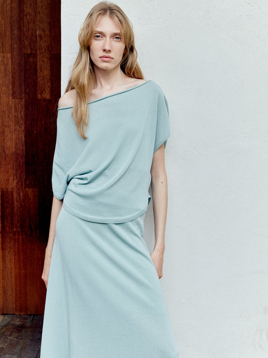 COSYCOZY Acetate Cotton Asymmetric Shoulder Top