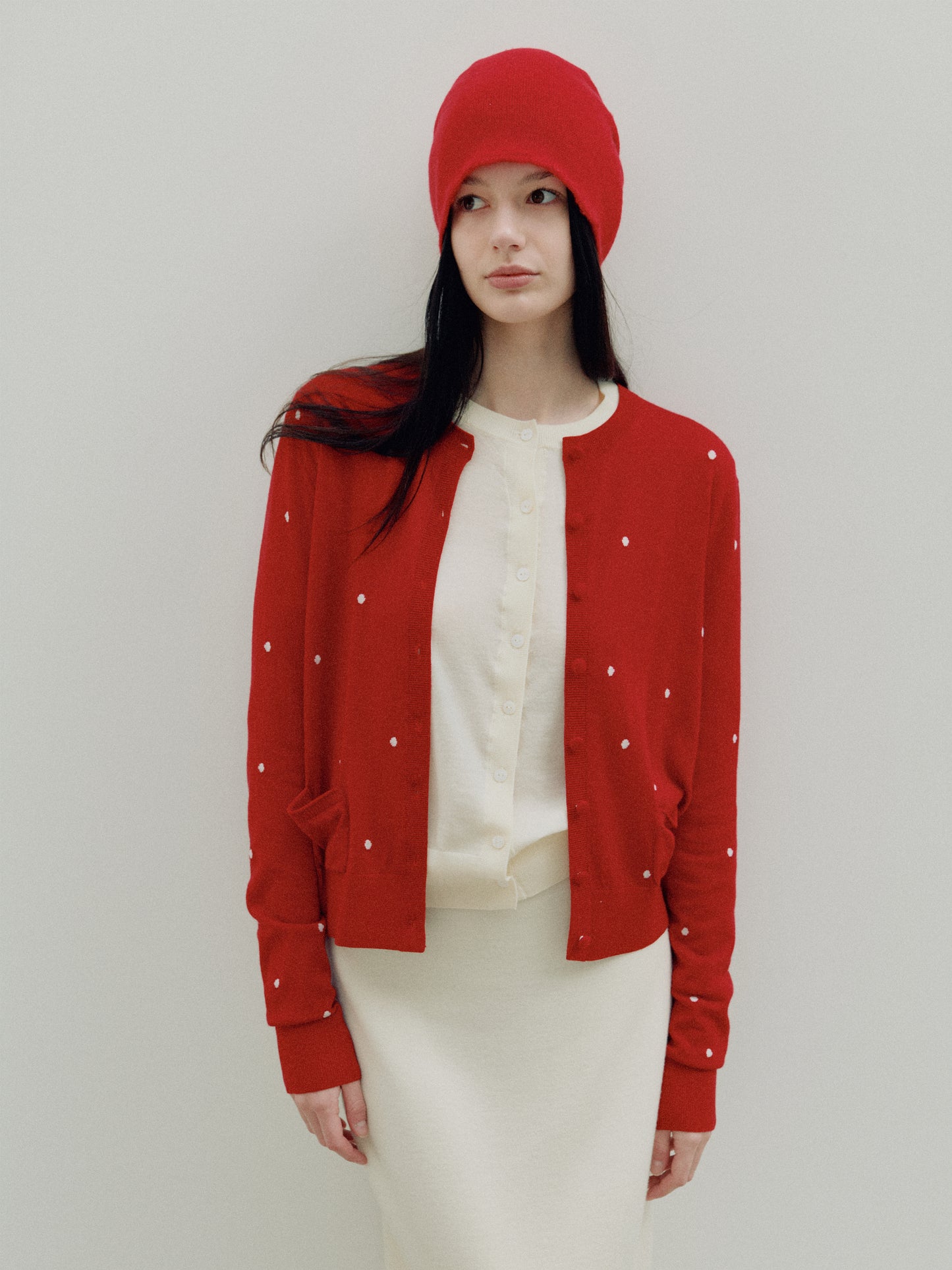 COSYCOZY Wool Polka-Dot Cardigan