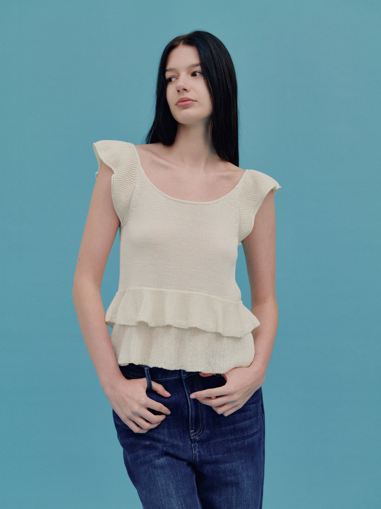 COSYCOZY Washi Gauze Ruffle Sleeve Top