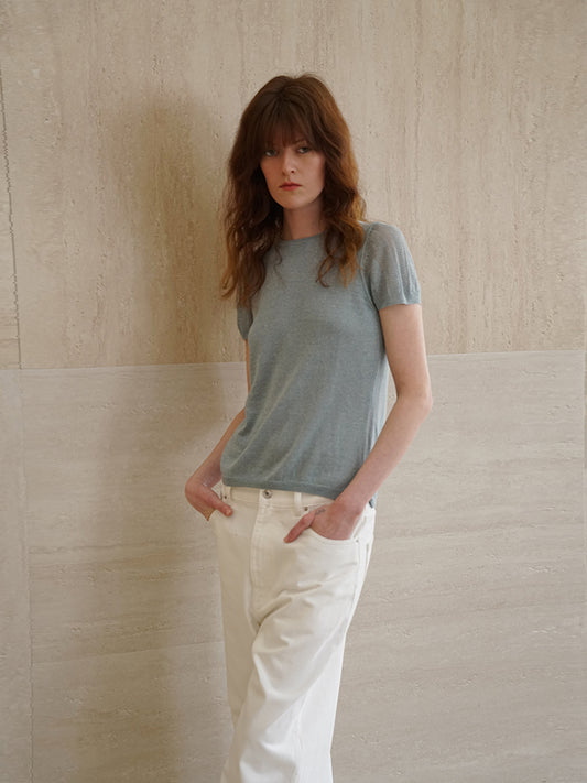 COSYCOZY Acetate Linen Short-sleeve Patch Top
