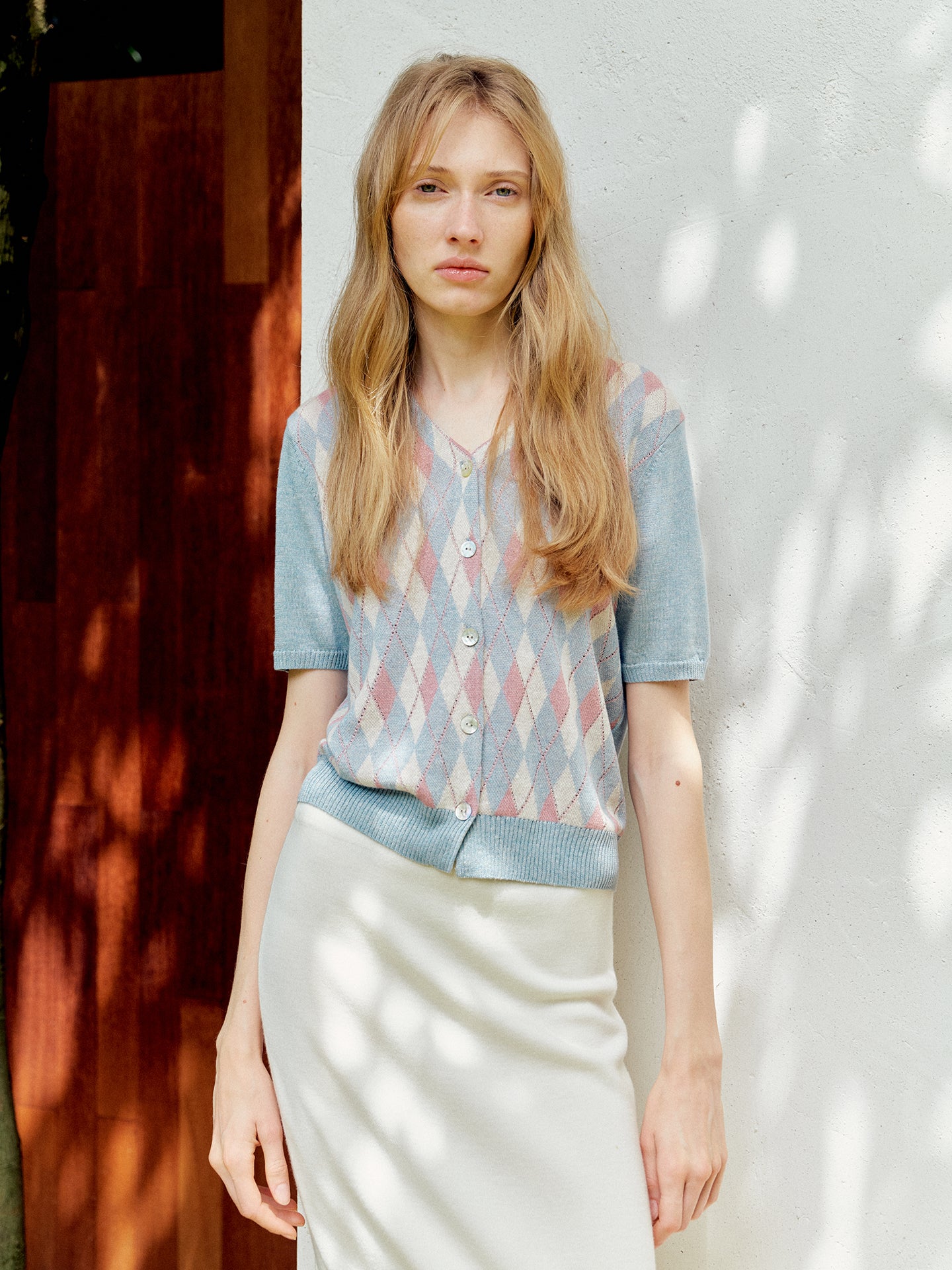 COSYCOZY Argyle Short-Sleeve Cardigan