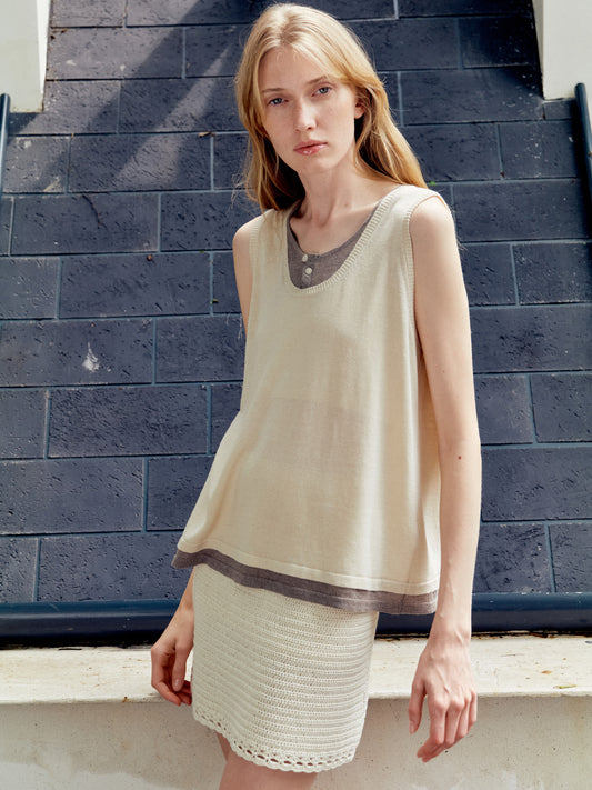 COSYCOZY Acetate-Linen Color-Block Vest