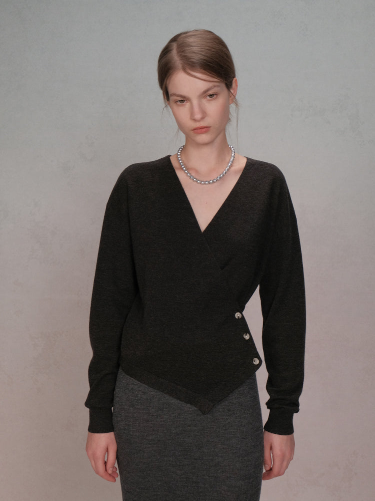 COSYCOZY Wool Slant Collar Knitted Top