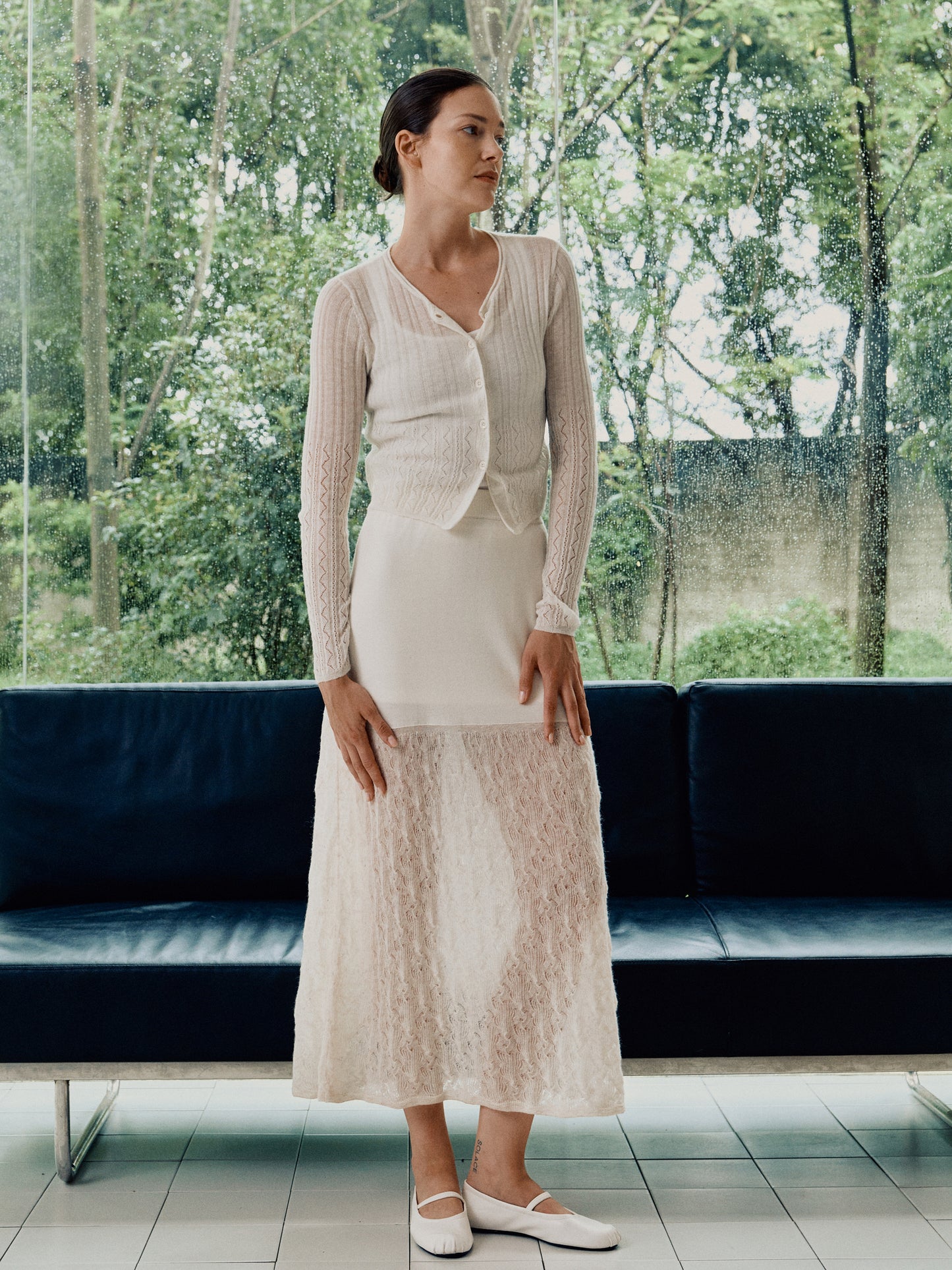 COSYCOZY Color-Blocked Openwork Jacquard Skirt