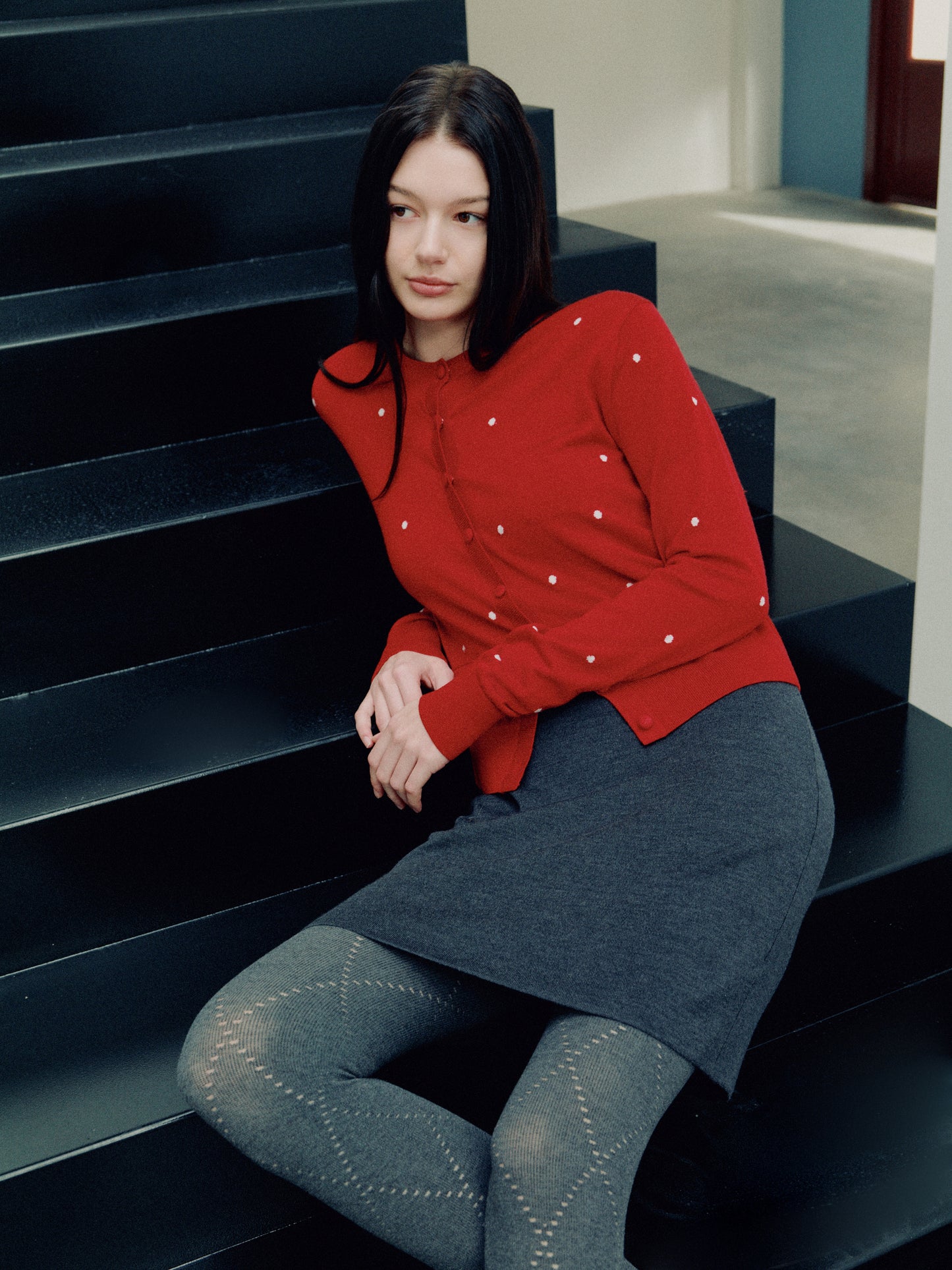 COSYCOZY Wool Polka-Dot Cardigan