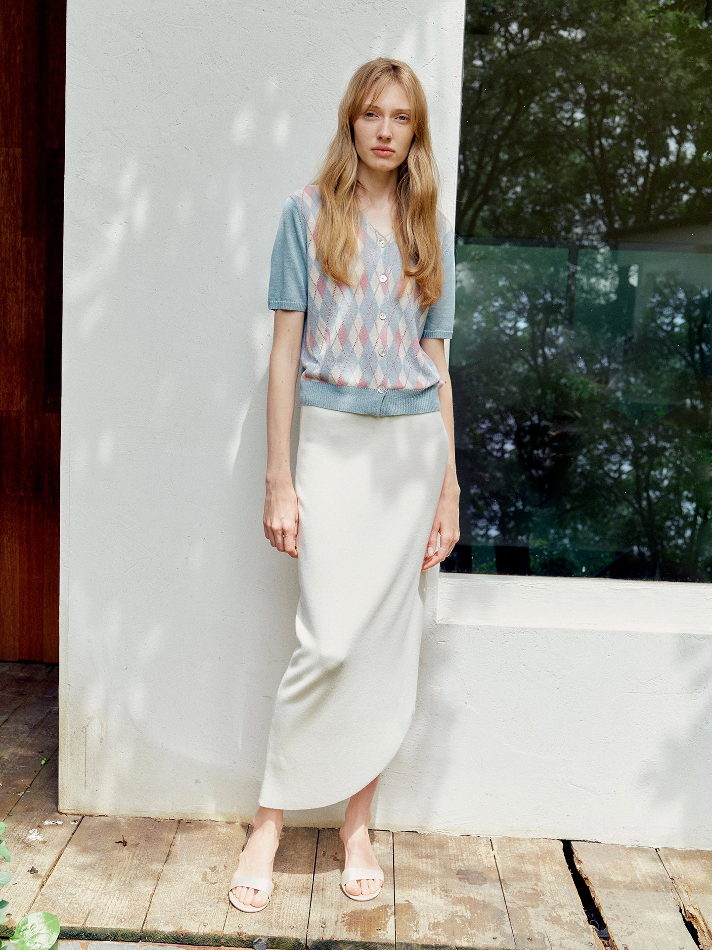 COSYCOZY Argyle Short-Sleeve Cardigan