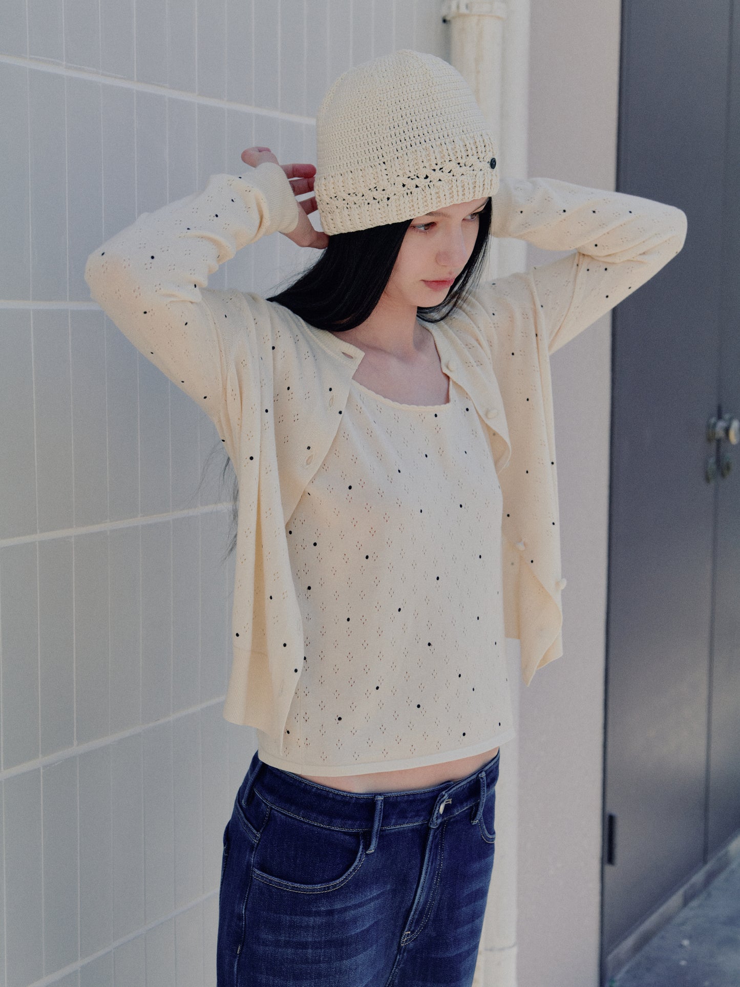 COSYCOZY Tencel Cotton Linen Polka Dot Cardigan