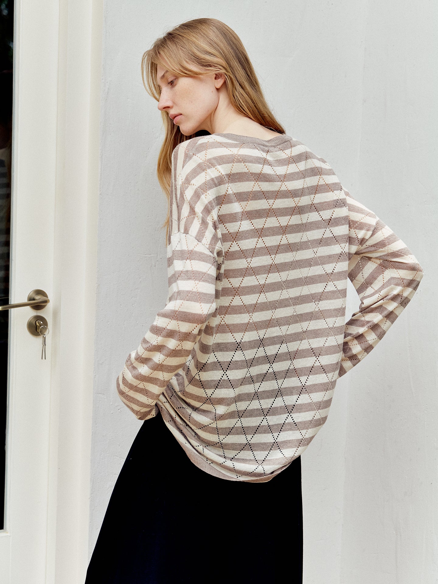 COSYCOZY Oversized Acetate-Linen Striped T-Shirt