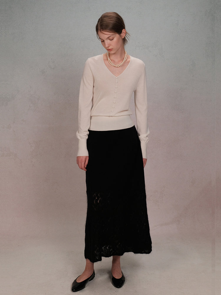 COSYCOZY Hollow Out Jacquard Knit Skirt