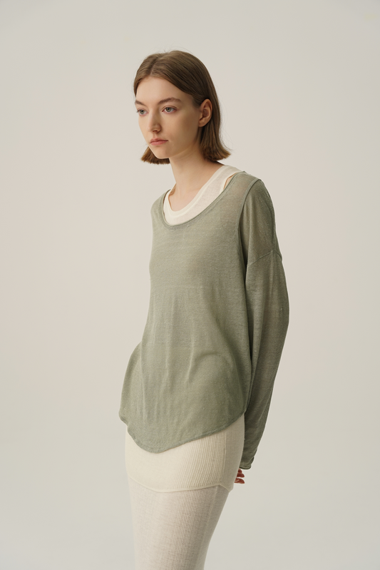 COSYCOZY Linen Long Sleeved Rolled Edge T-shirt