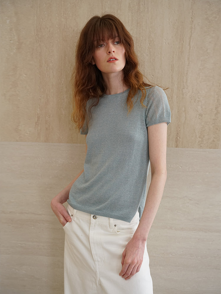 COSYCOZY Acetate Linen Short-sleeve Patch Top