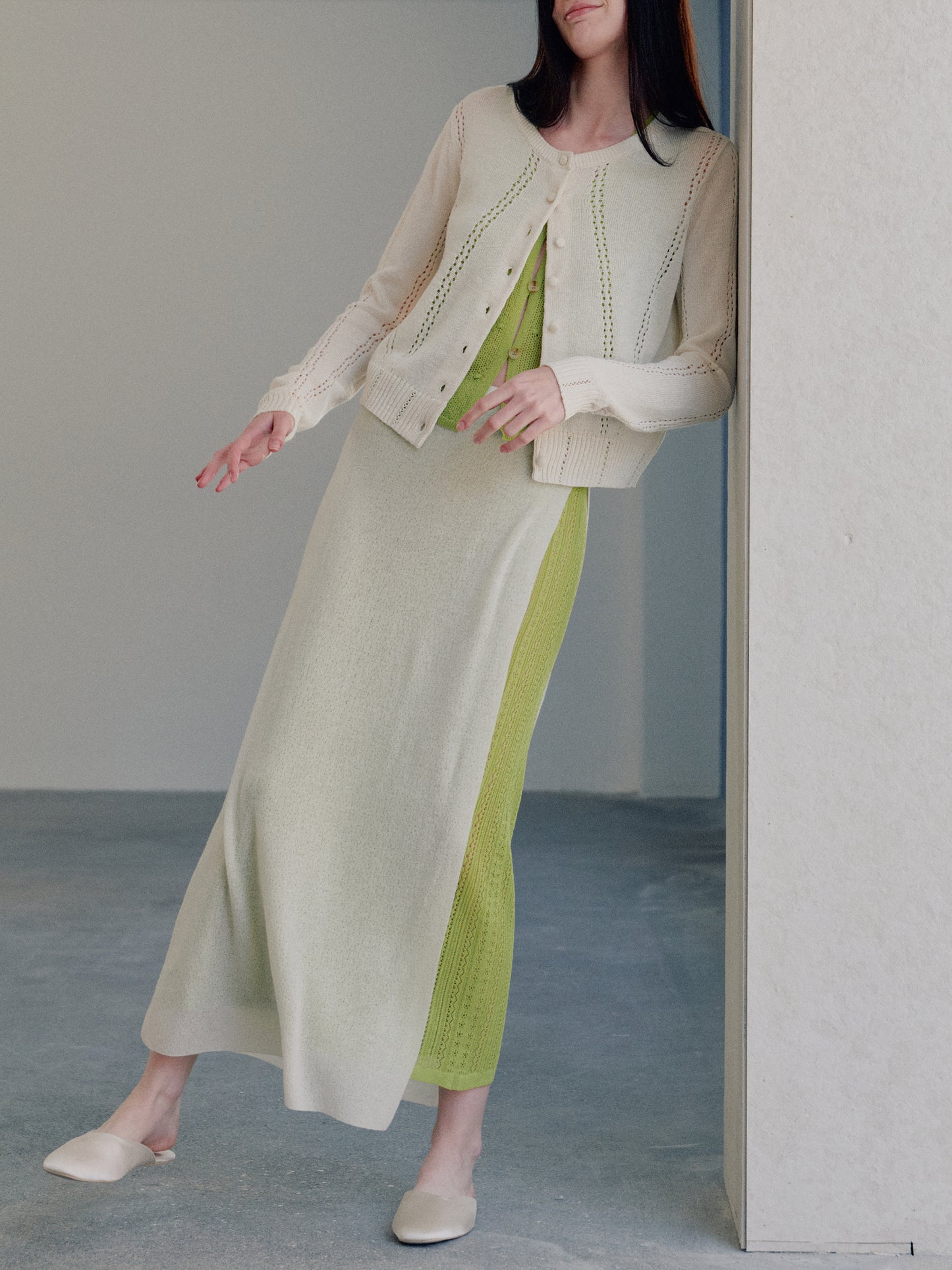 COSYCOZY Wool Paper Yarn Two-Piece Midi Skirt Set