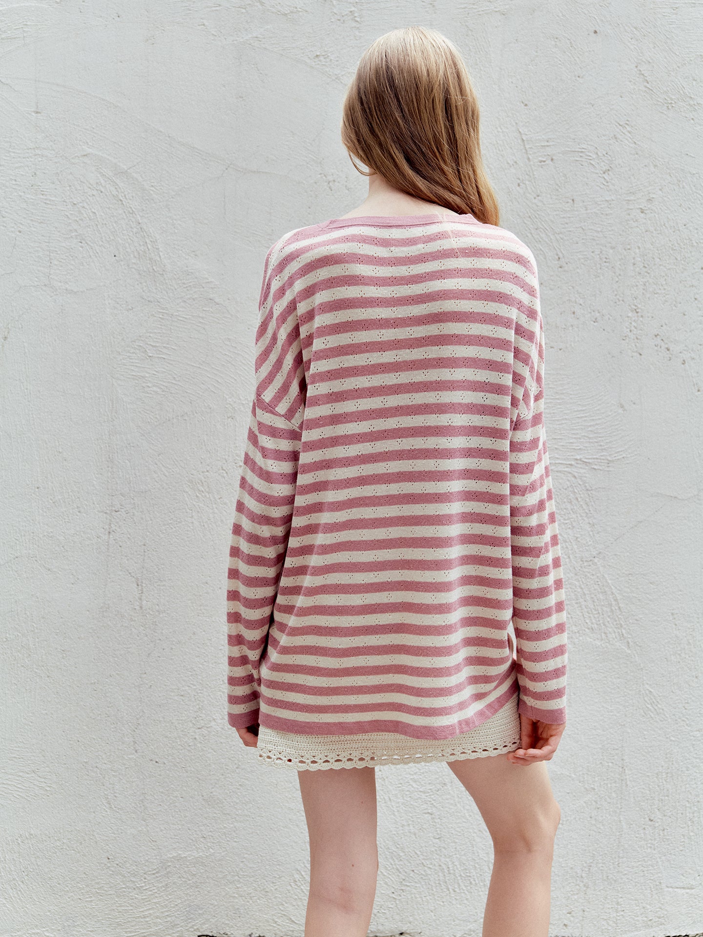 COSYCOZY Oversized Acetate-Linen Striped T-Shirt