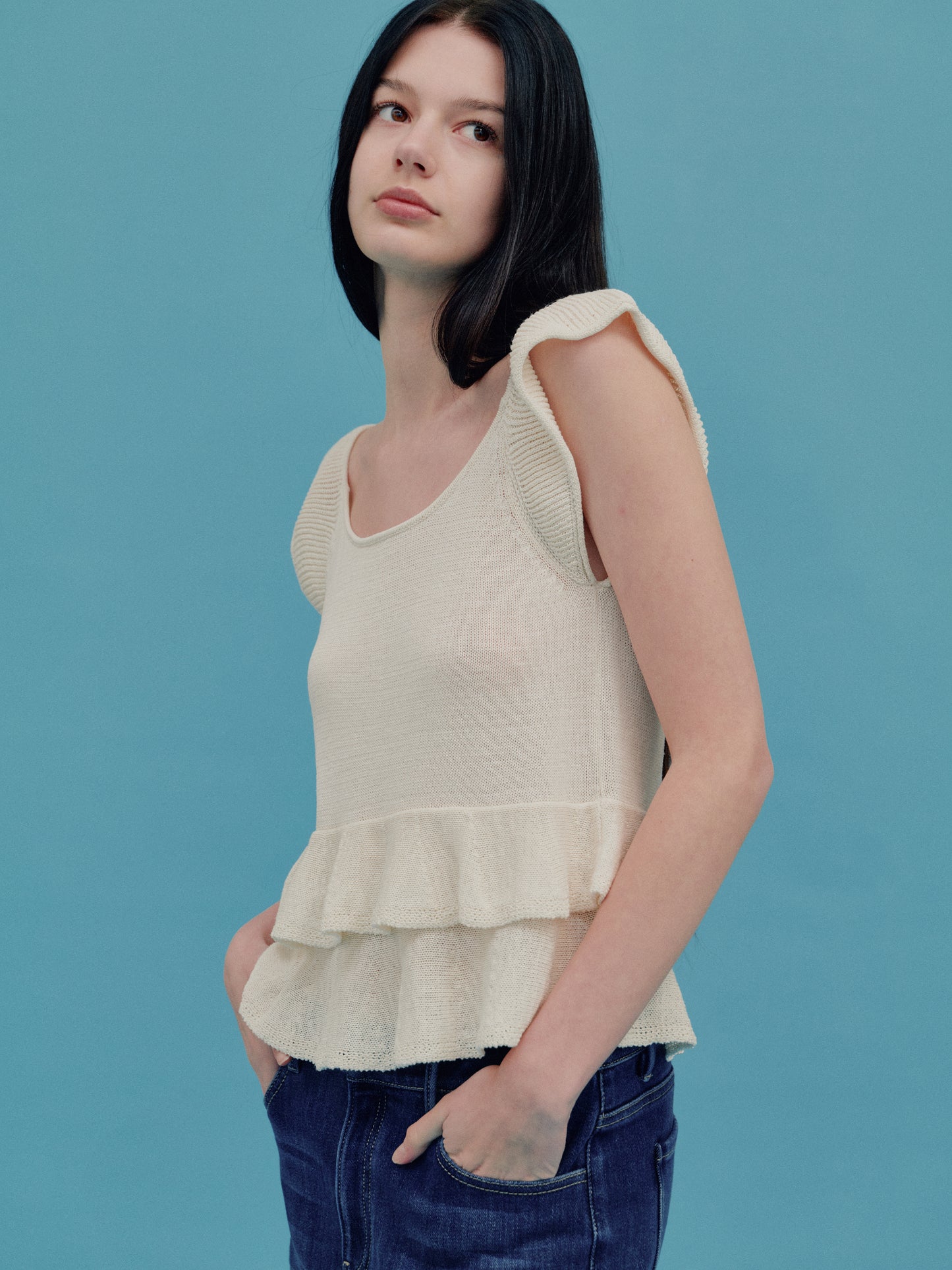 COSYCOZY Washi Gauze Ruffle Sleeve Top