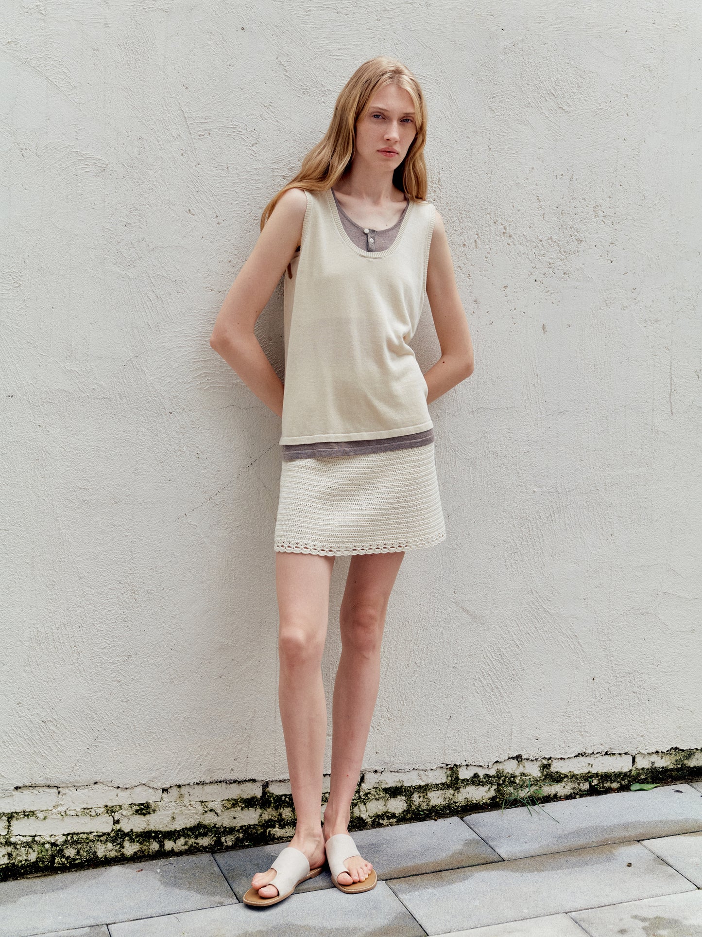 COSYCOZY Acetate-Linen Color-Block Vest