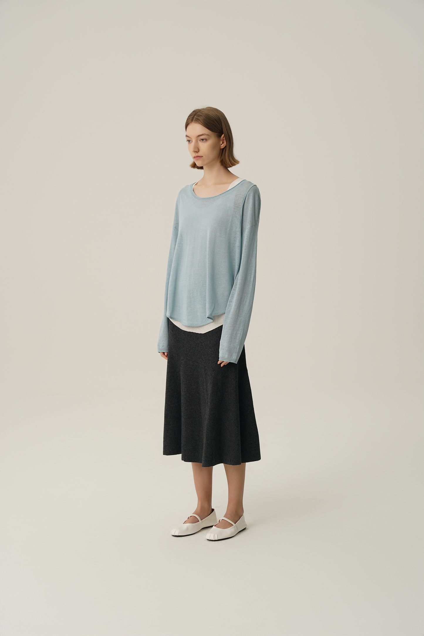 COSYCOZY Linen Long Sleeved Rolled Edge T-shirt