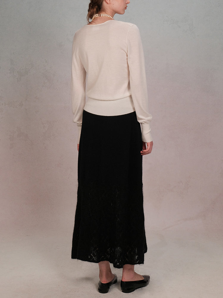 COSYCOZY Hollow Out Jacquard Knit Skirt