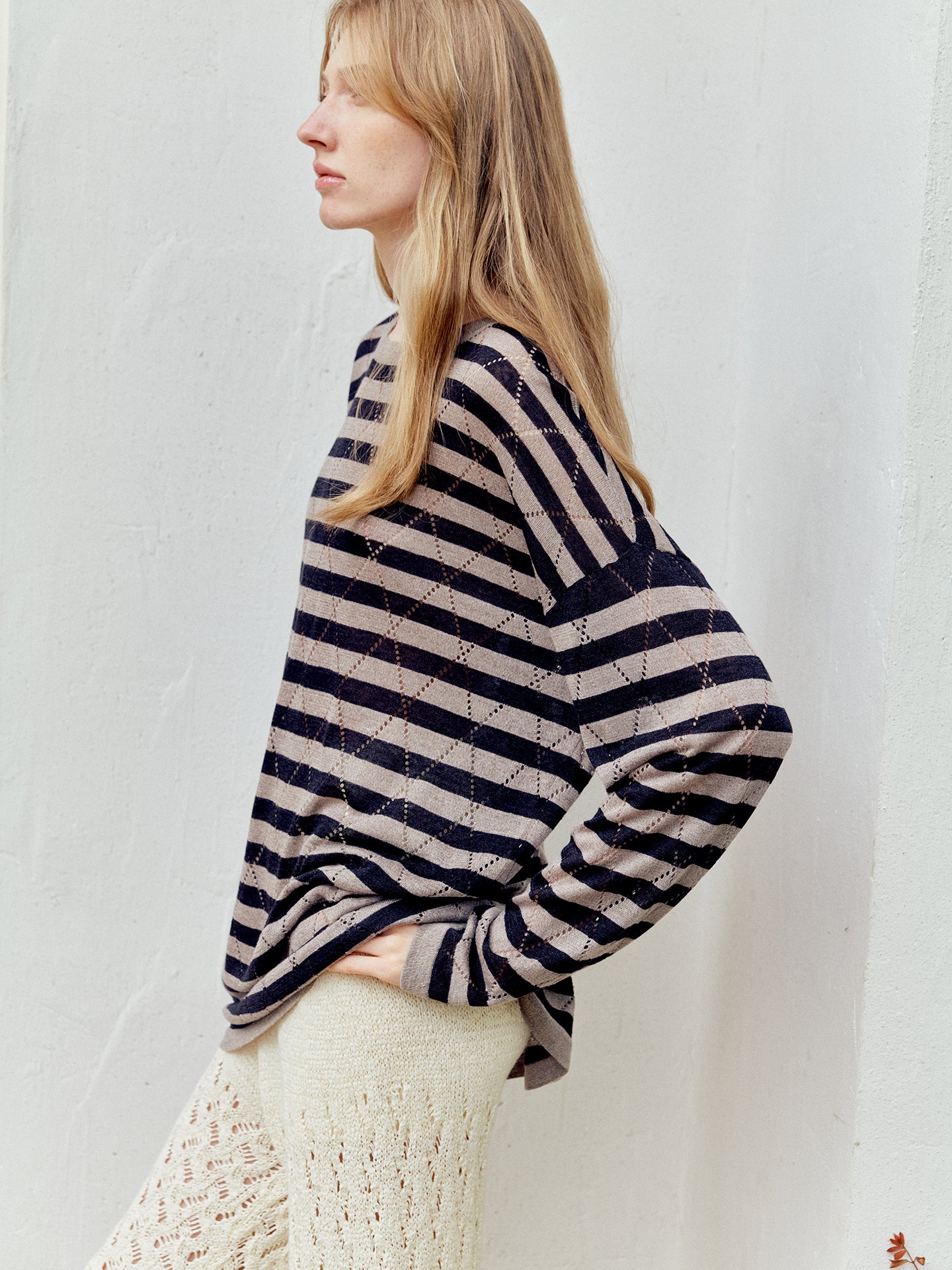 COSYCOZY Oversized Acetate-Linen Striped T-Shirt