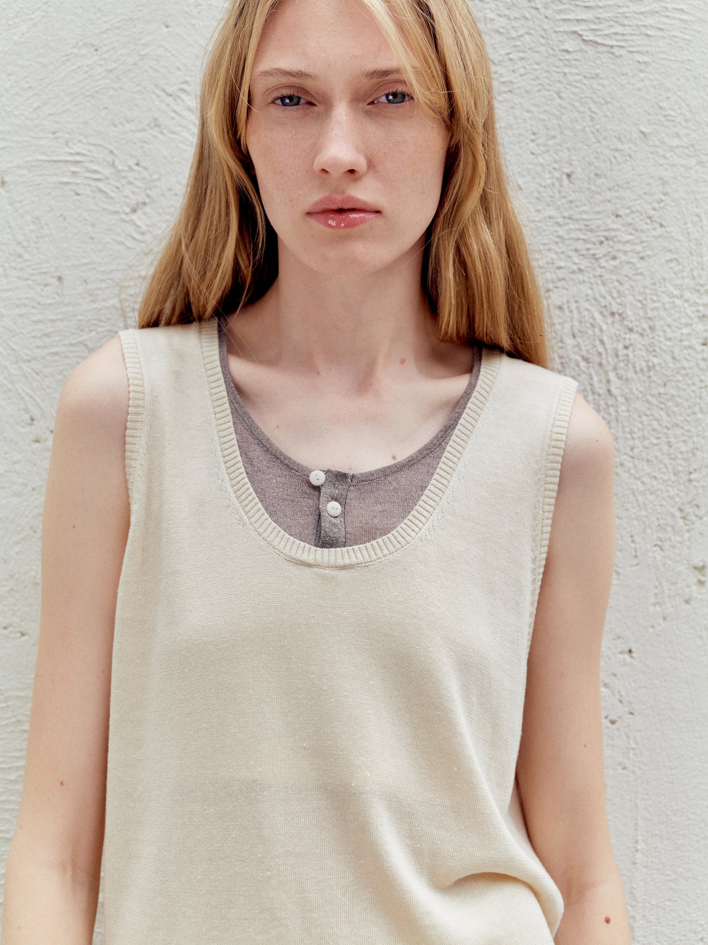 COSYCOZY Acetate-Linen Color-Block Vest