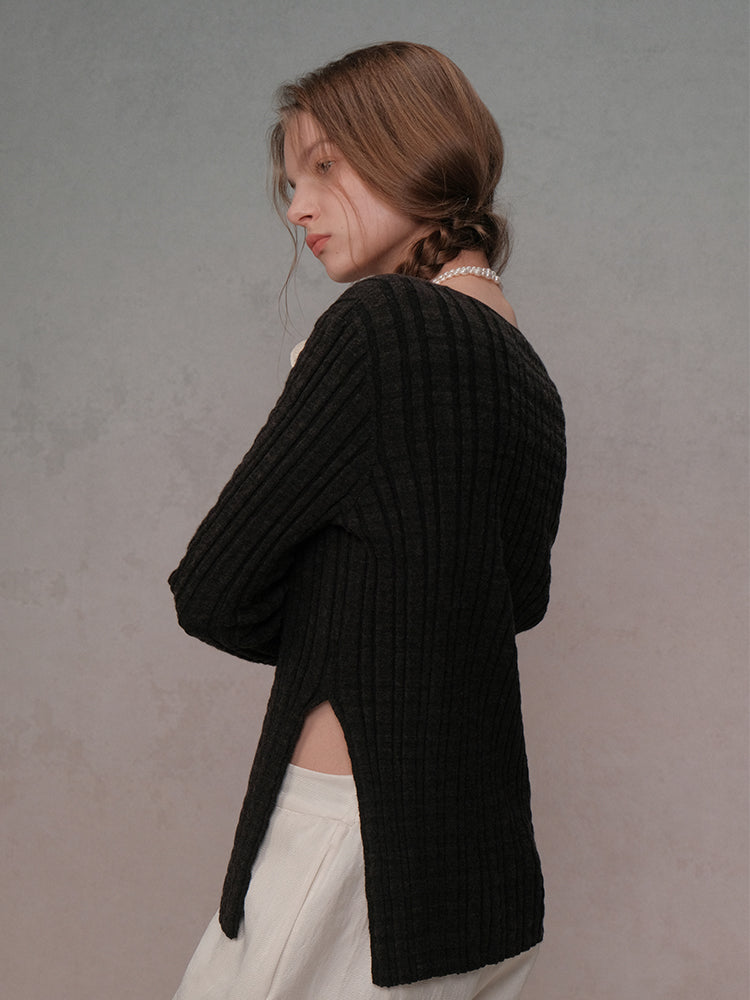 COSYCOZY Waffle Wool Side Slit Top