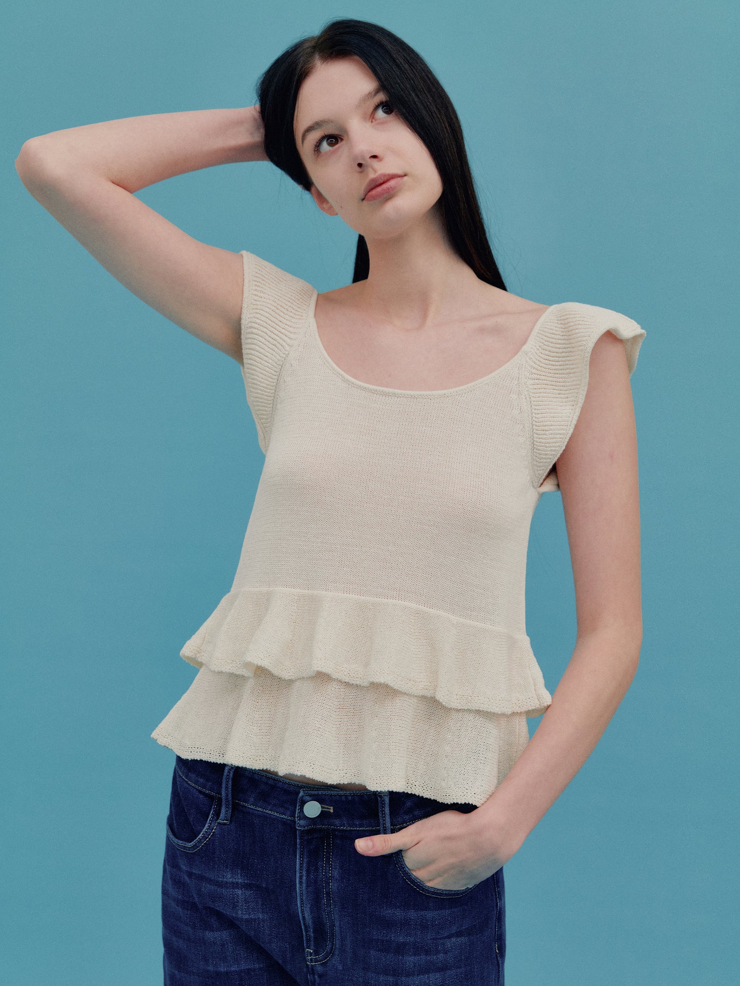 COSYCOZY Washi Gauze Ruffle Sleeve Top