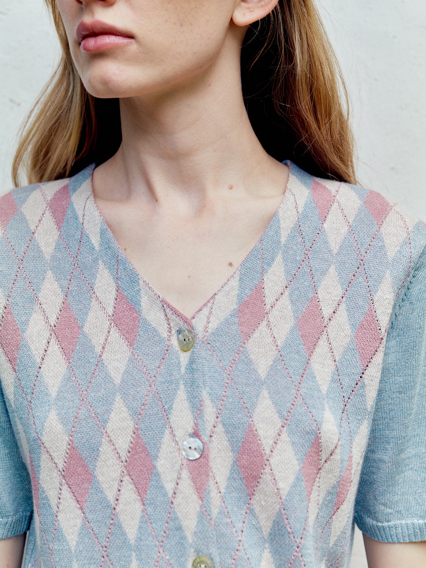 COSYCOZY Argyle Short-Sleeve Cardigan