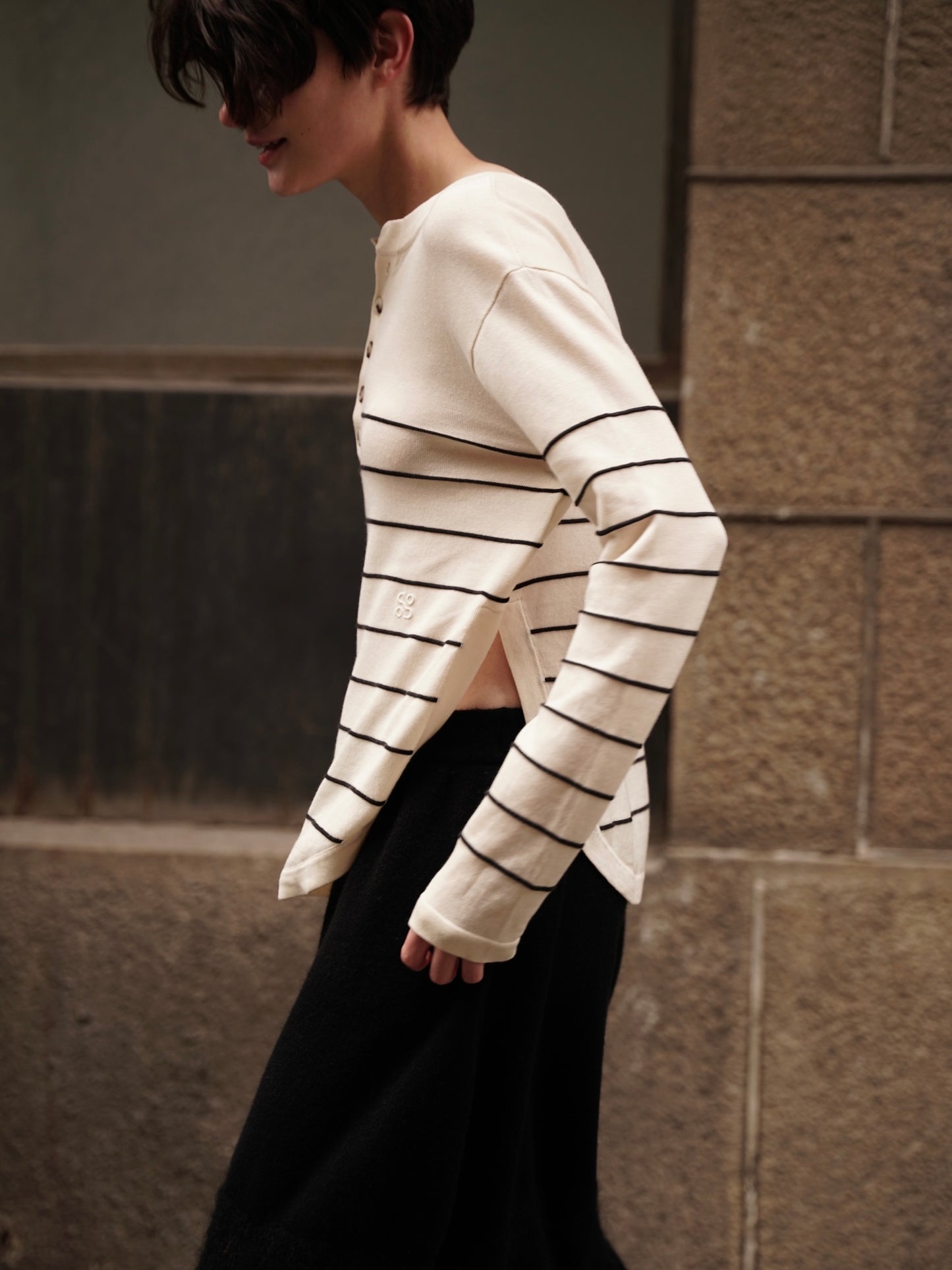 COSYCOZY Tencel Blend Striped Long-sleeved Knitted Sweater