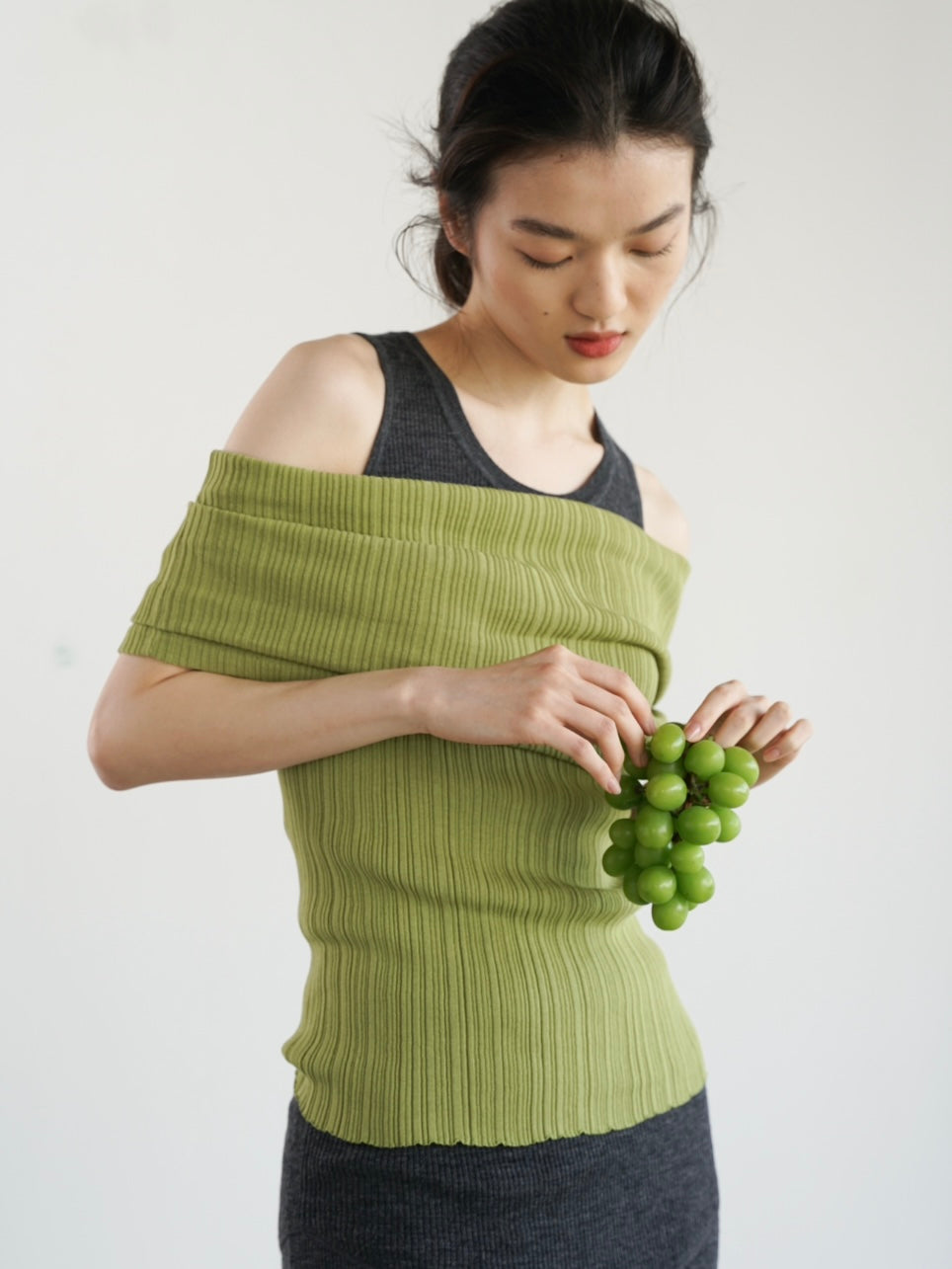 COSYCOZY Knit Pleated Over-shoulder Top