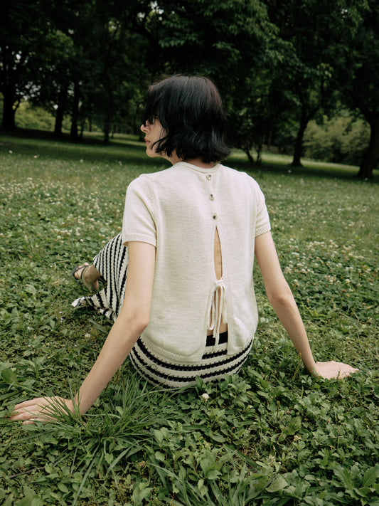 COSYCOZY Cotton Knitted T-shirt with Back Details